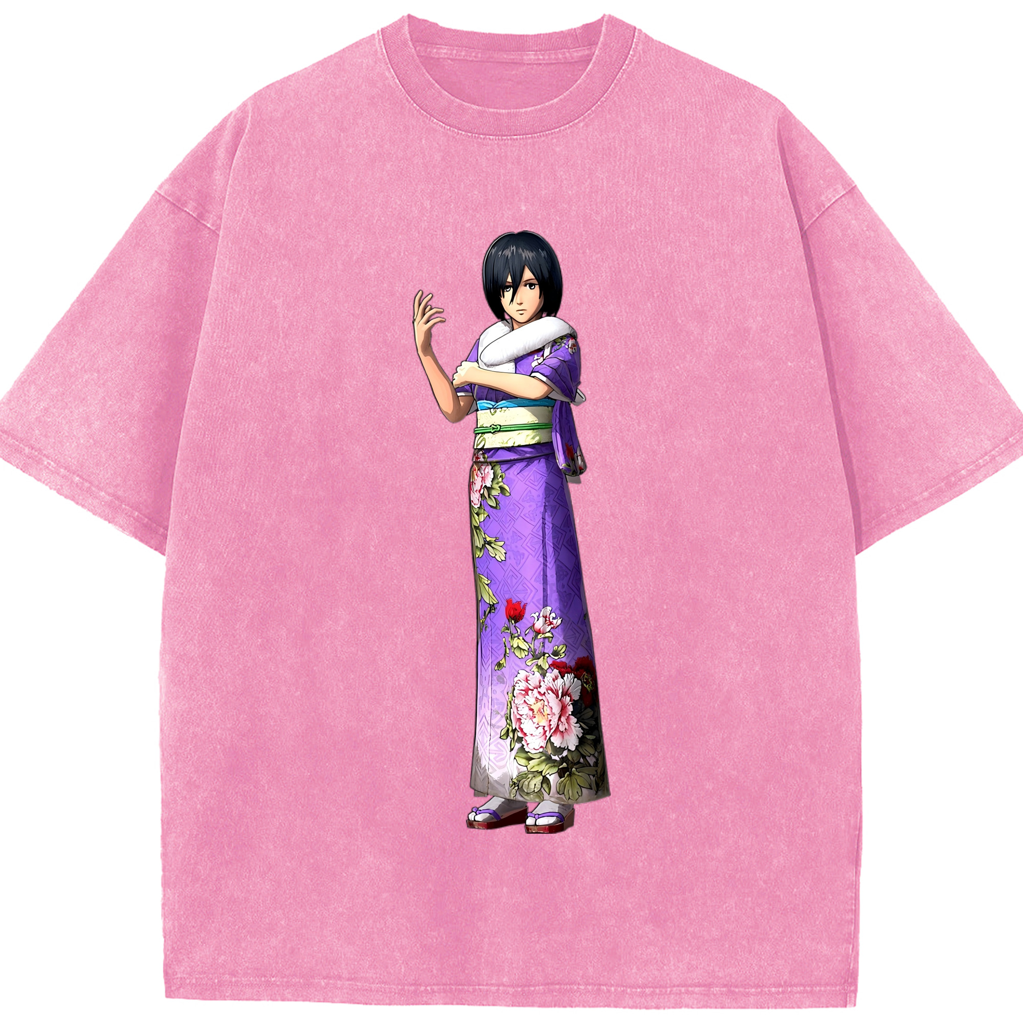 （画像用） 進撃の巨人 ミカサ·アッカーマン Attack on Titan Mikasa Ackerman 綿100% ヴィンテージ風 半袖Tシャツ（フロントプリント）